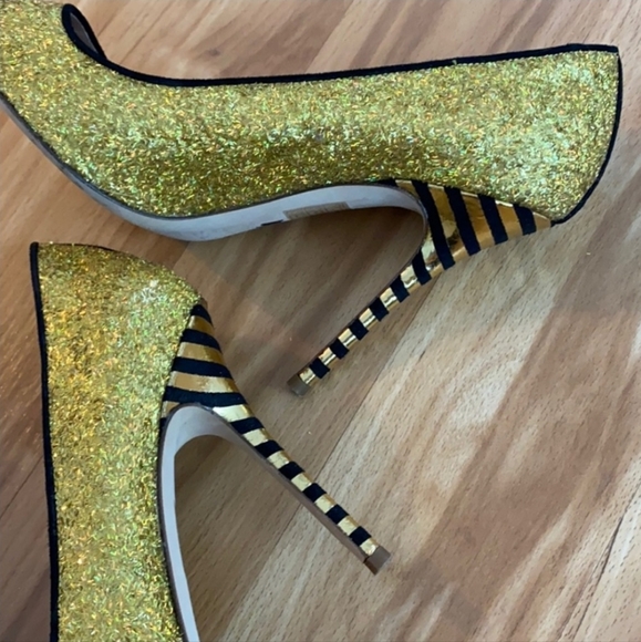 J. Crew Collection Roxie Yellow Gold Glitter Pumps 8.5 - Picture 3 of 5